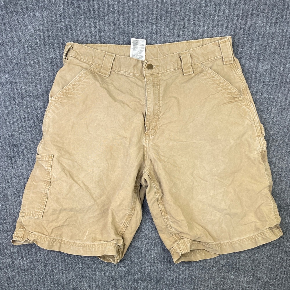Carhartt B147 DKH Men 36 Dark Khaki Canvas Carpenter Work Shorts VTG